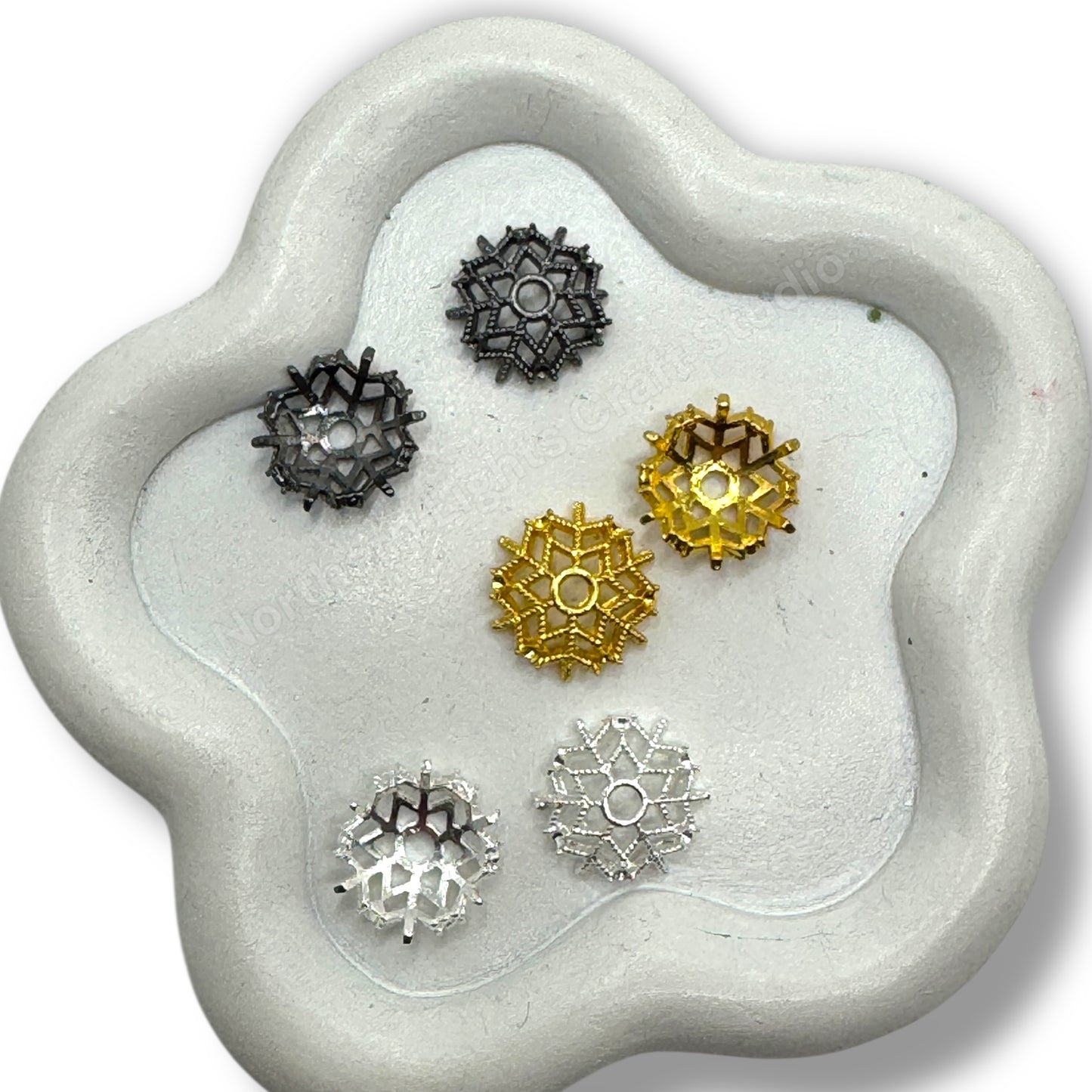 Metal Snowflake Bead Cap- 14mm -10pc.