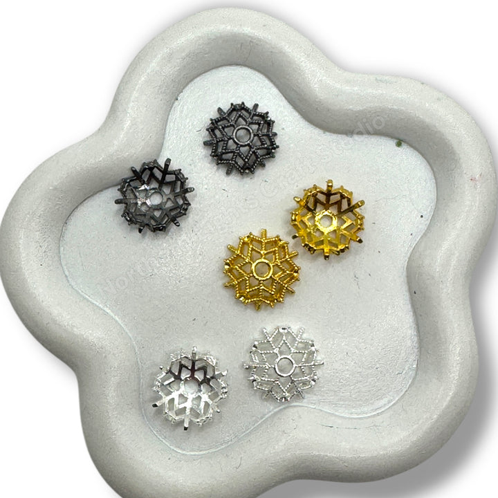 Metal Snowflake Bead Cap- 14mm -10pc.