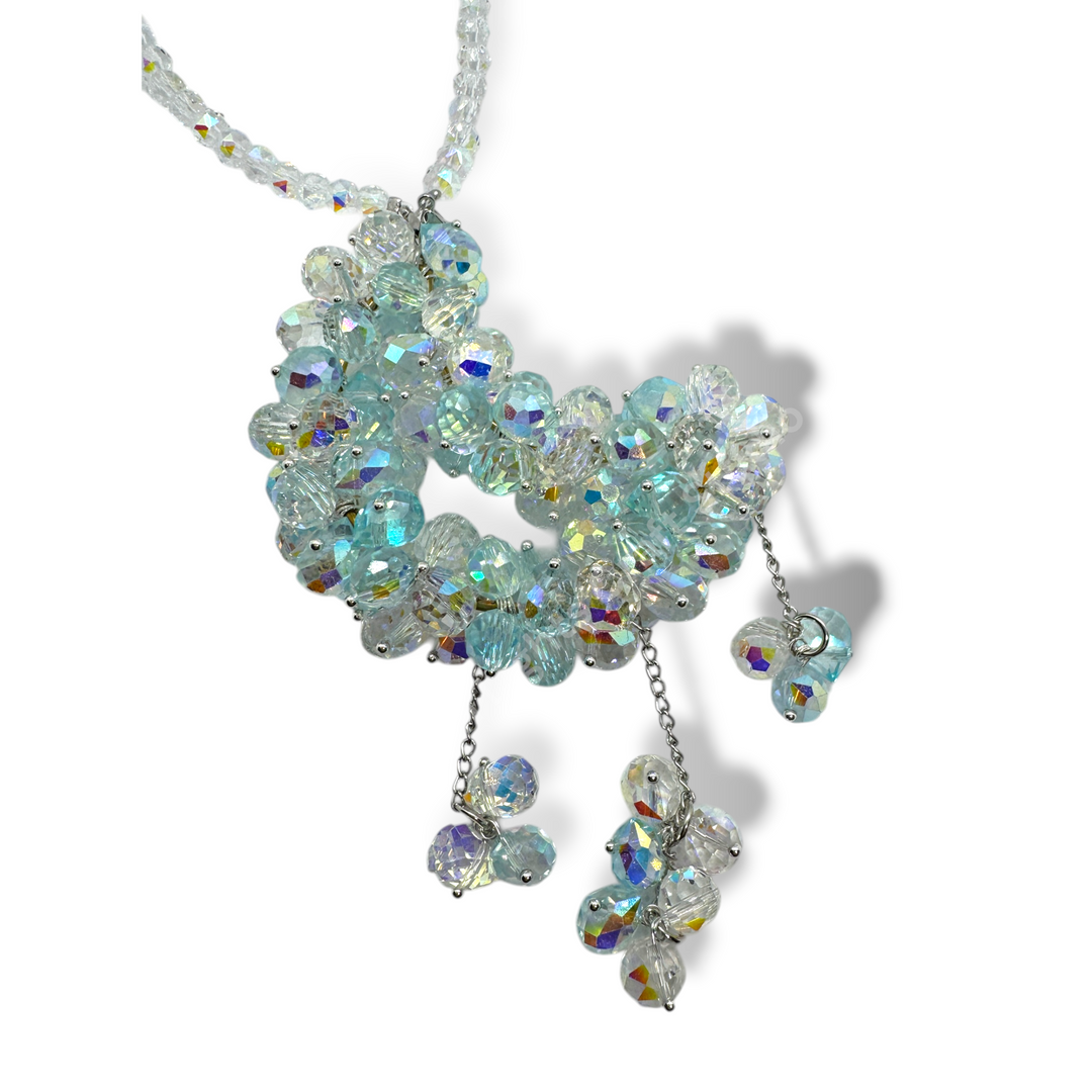 Teal and AB Crystal Moon Suncatcher / Moon Car Charm