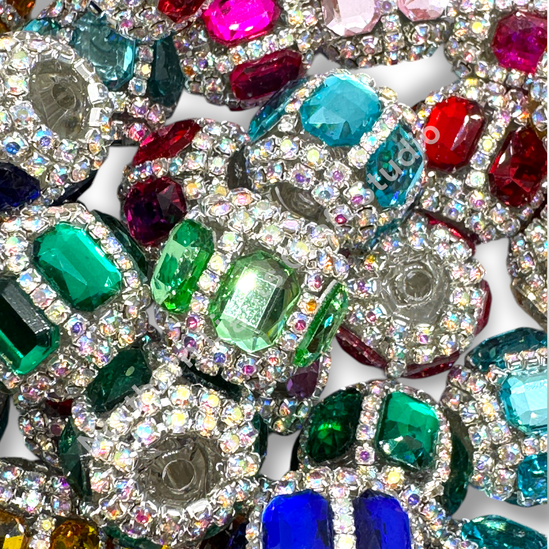 Fancy Silver AB Rhinestone Chain Crystal Mirror Beads - 10pc. Mix