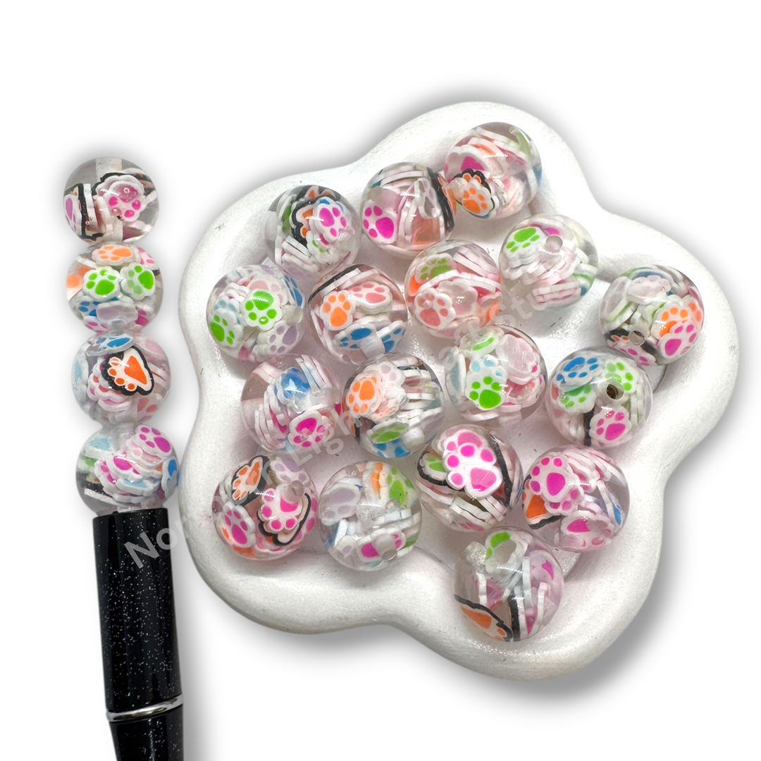 Paw Colorful Premium Confetti 16mm Resin Beads - 10pc.