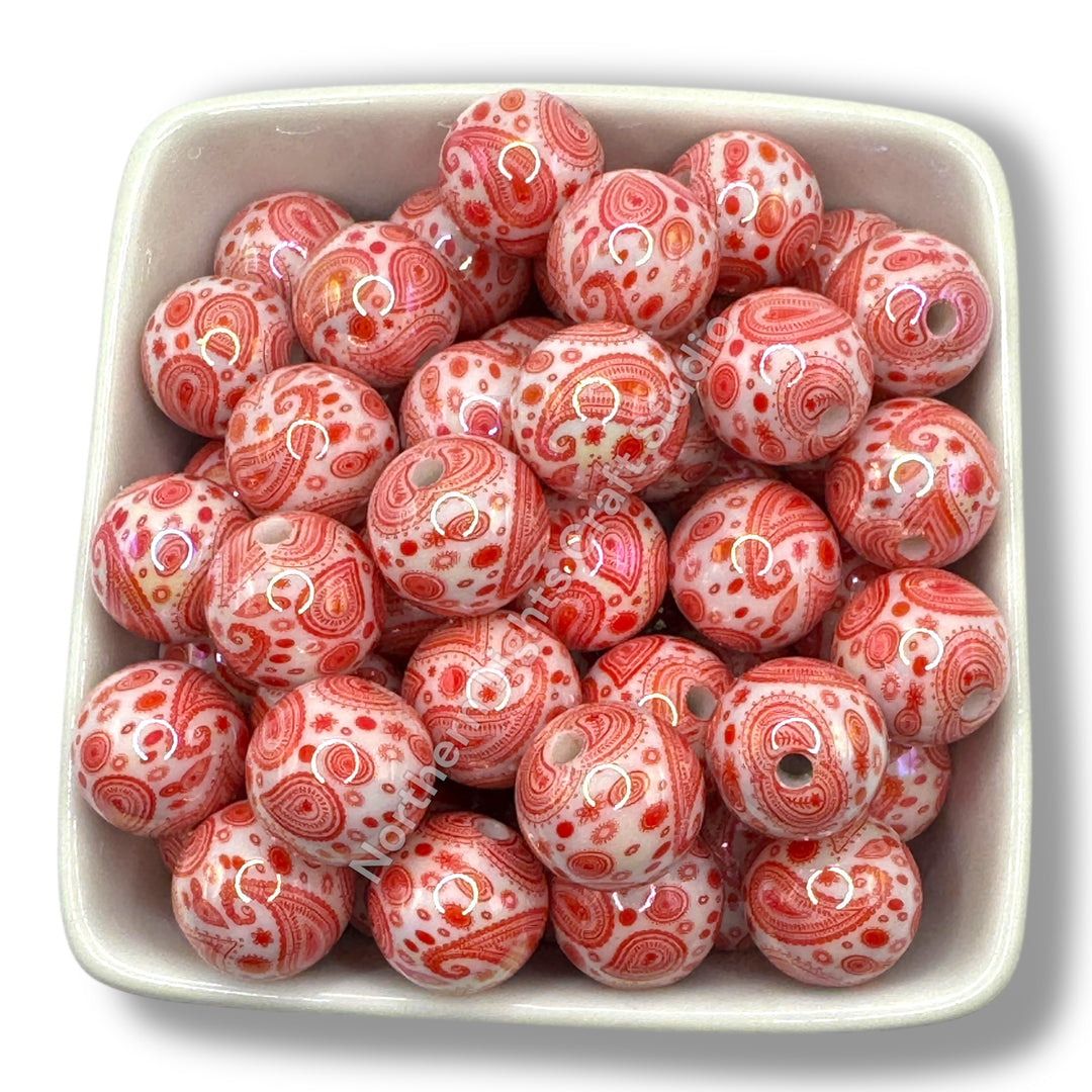 Paisley Bandana Printed 16mm Acrylic Beads - 20pc.