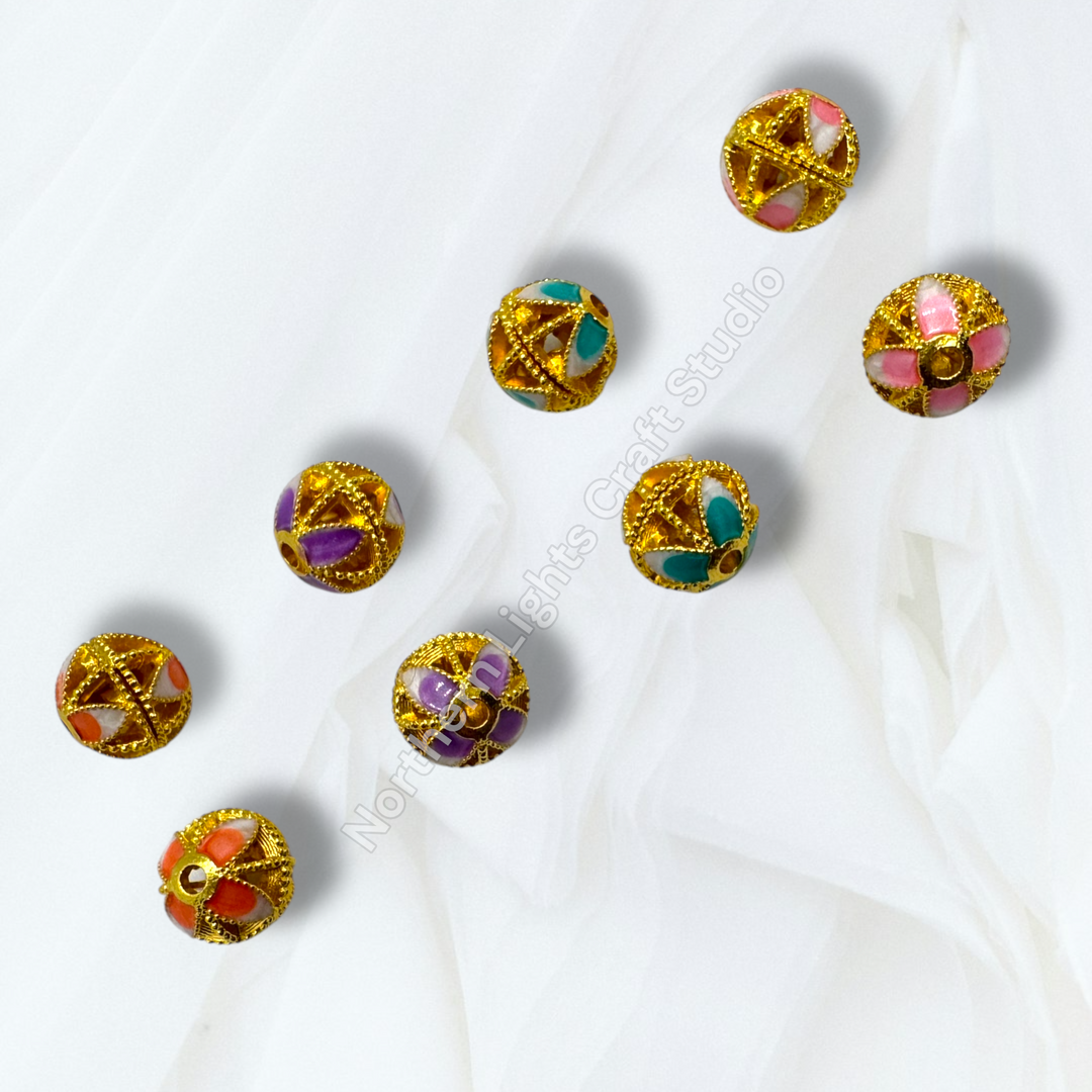 Copper Base Gold Plated Enamel Lotus Petal 10mm Beads - 10pcs.