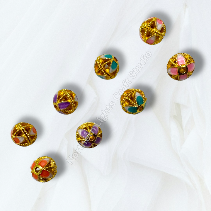 Copper Base Gold Plated Enamel Lotus Petal 10mm Beads - 10pcs.