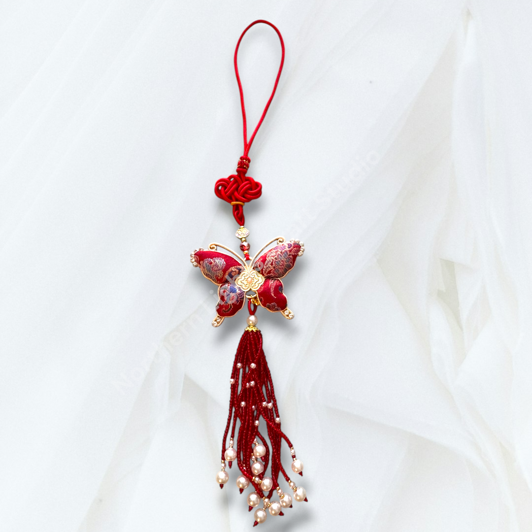Song Brocade Long Butterfly Keychain / Decorative Hanging Charm