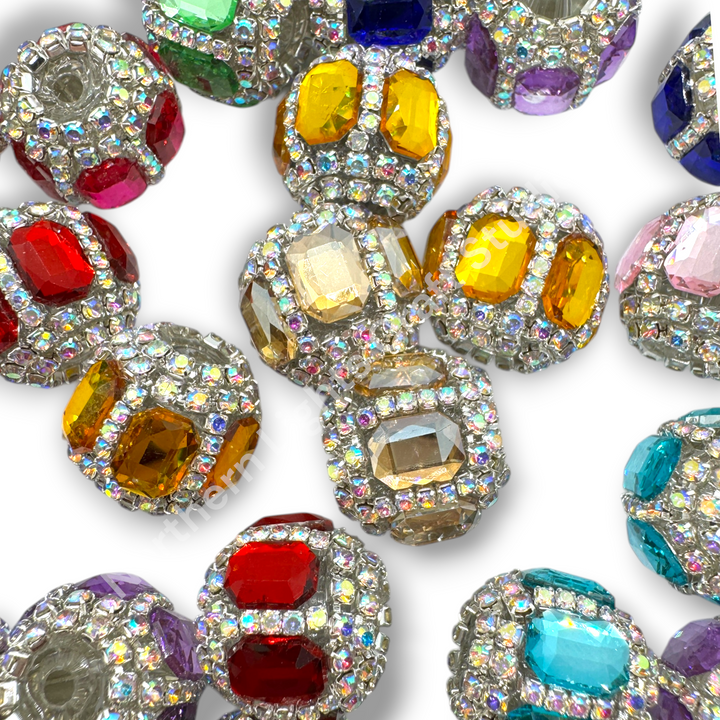 Fancy Silver AB Rhinestone Chain Crystal Mirror Beads - 10pc. Mix