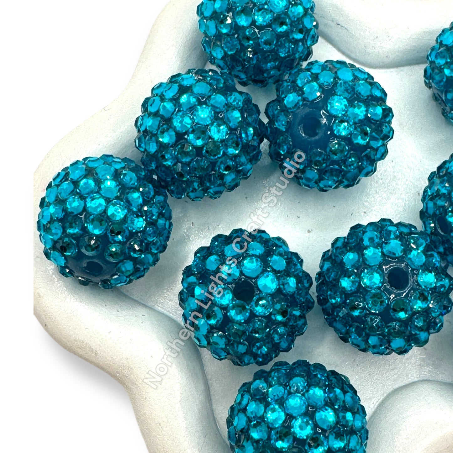 Dark Teal Clear 20mm Acrylic Rhinestone Bubblegum Beads - 10pc.