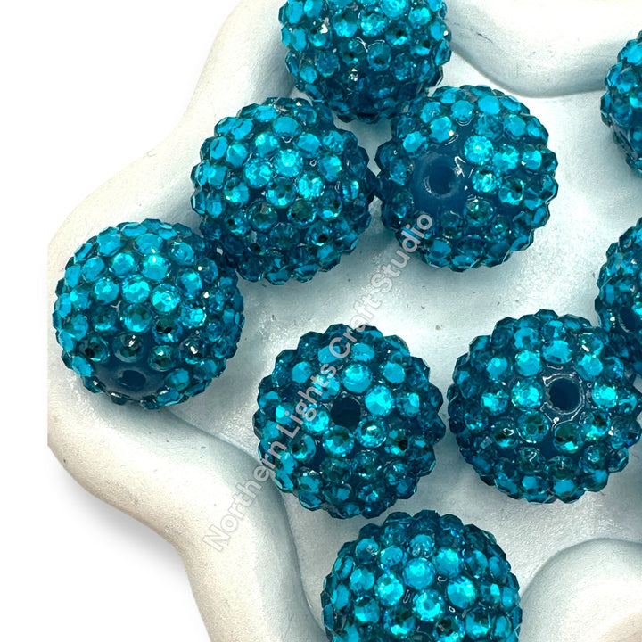 Dark Teal Clear 20mm Acrylic Rhinestone Bubblegum Beads - 10pc.