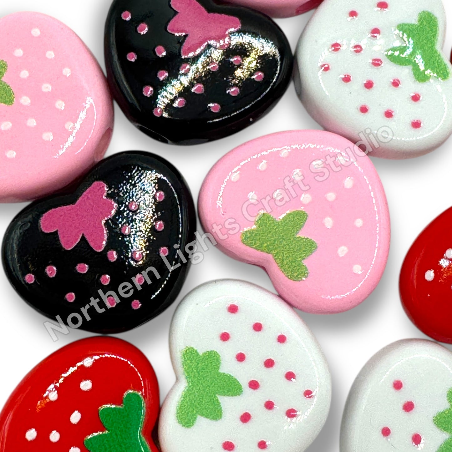 Strawberry Heart Bead - 10pc.