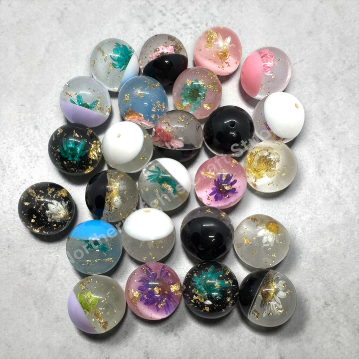 Mini Flower Gold Flake 20mm Globe Pen Topper - 5pc. Mix LIMITED QUANTITY