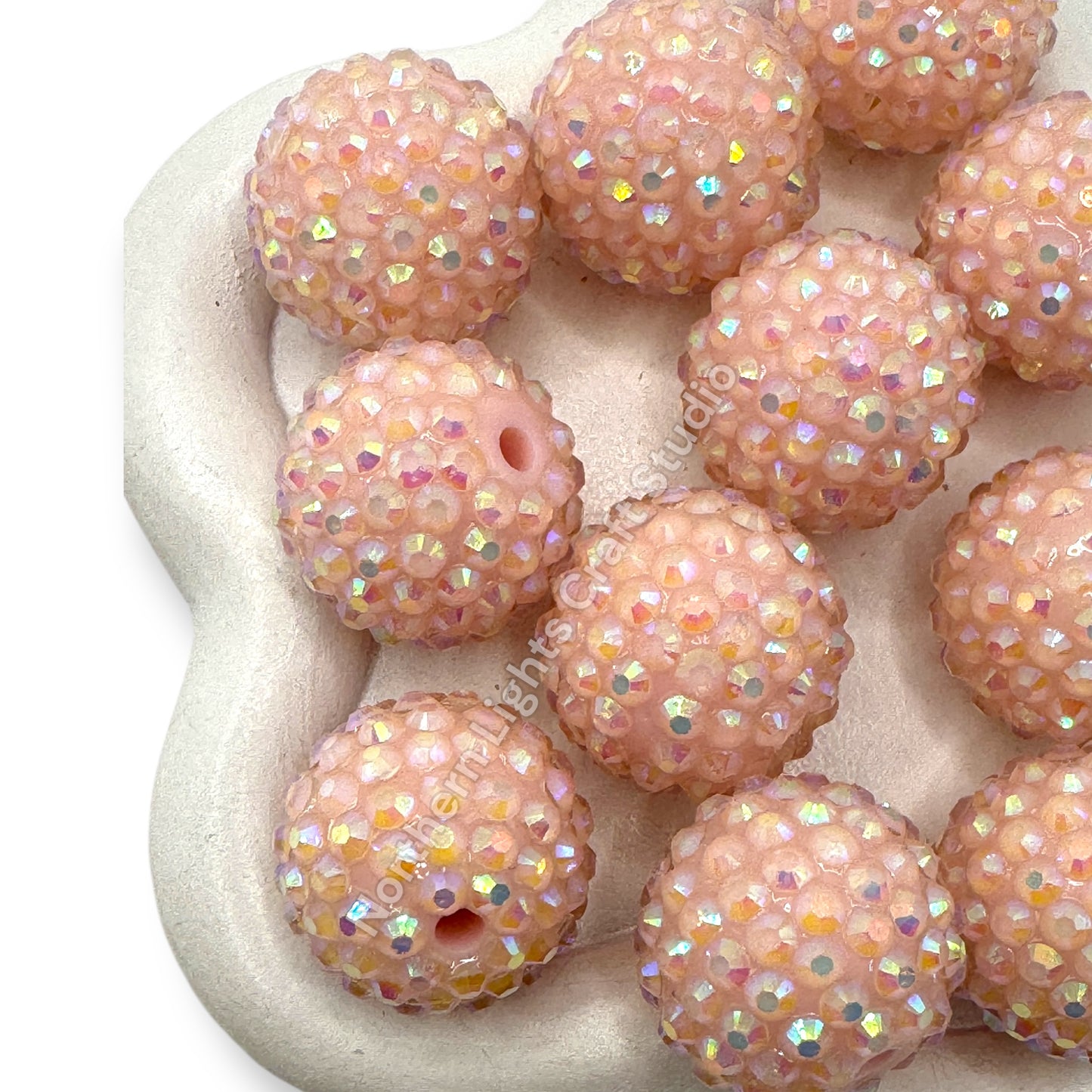 Peach Ice Acrylic Rhinestone Bubblegum Beads - 10pc.