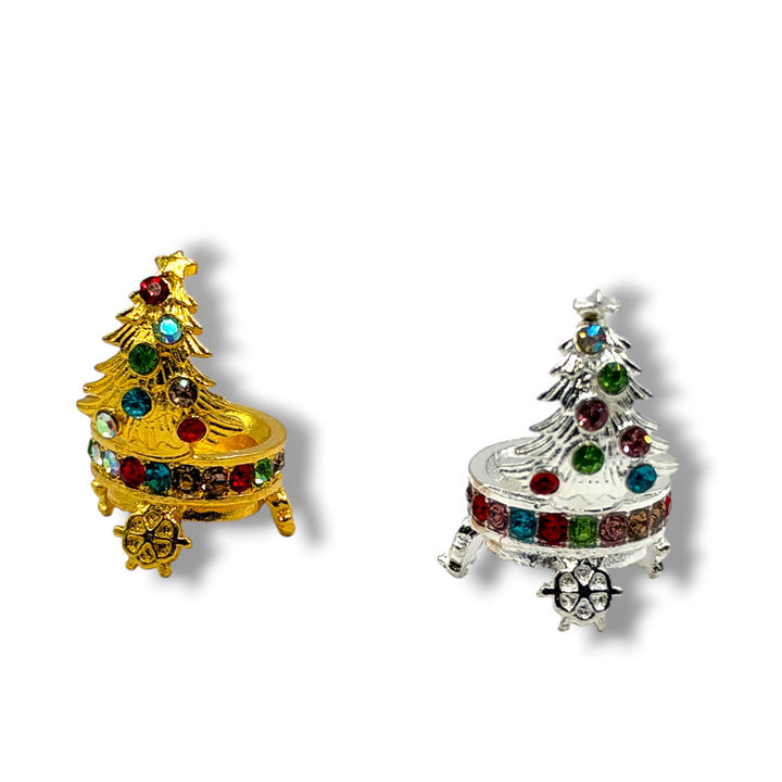 Christmas Tree Rhinestone Metal Alloy Bead Cap Spacer For 16mm Beads- 5pc.
