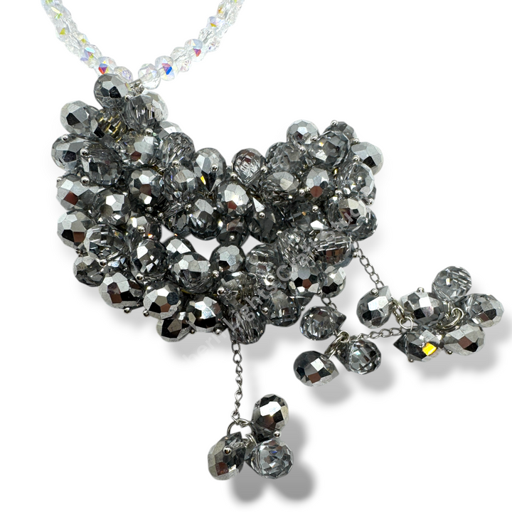 Silver Metallic Crystal Moon Suncatcher / Moon Car Charm