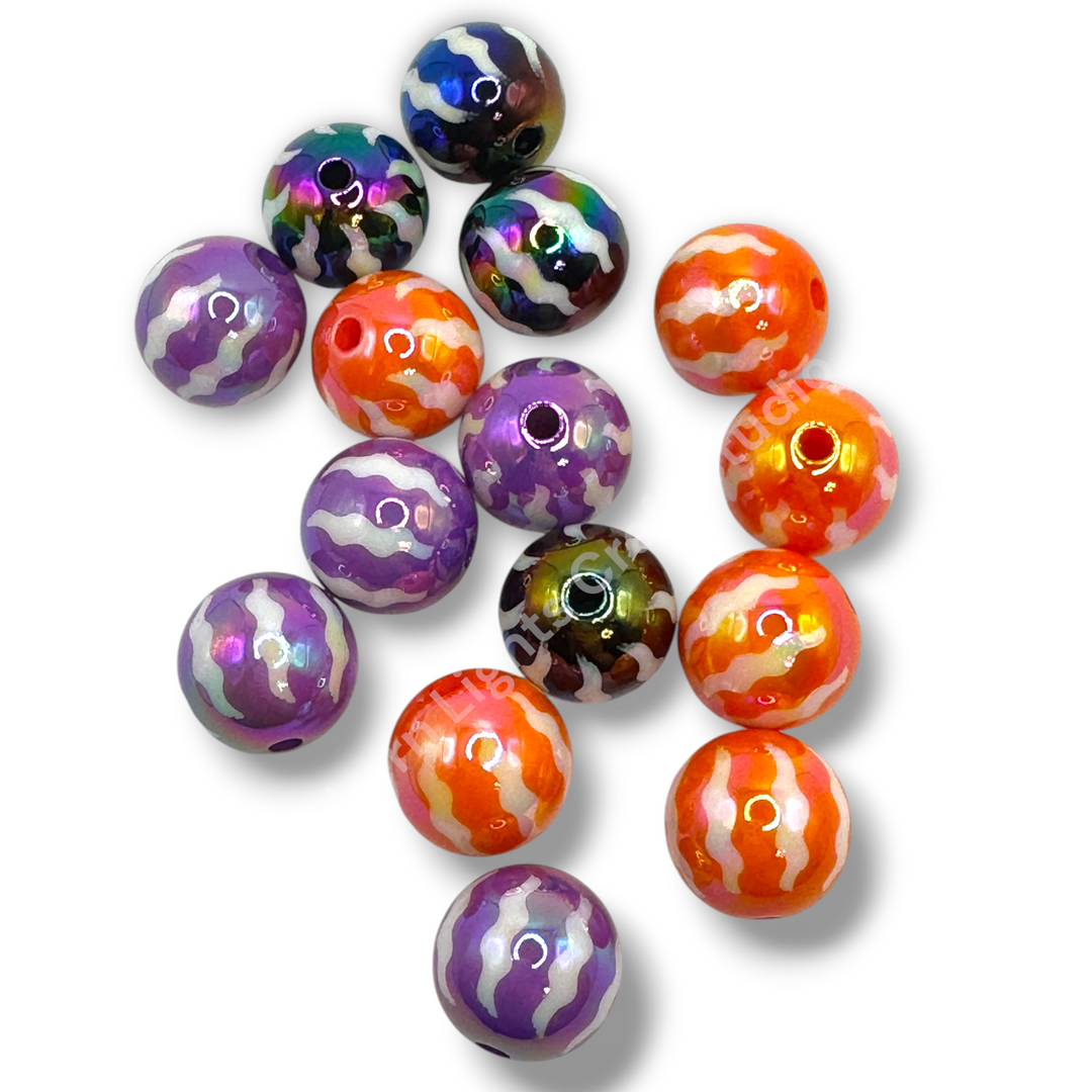 Printed UV Pumpkin Wavy Stripe Halloween 16mm Acrylic Bead Mix - 20pcs.