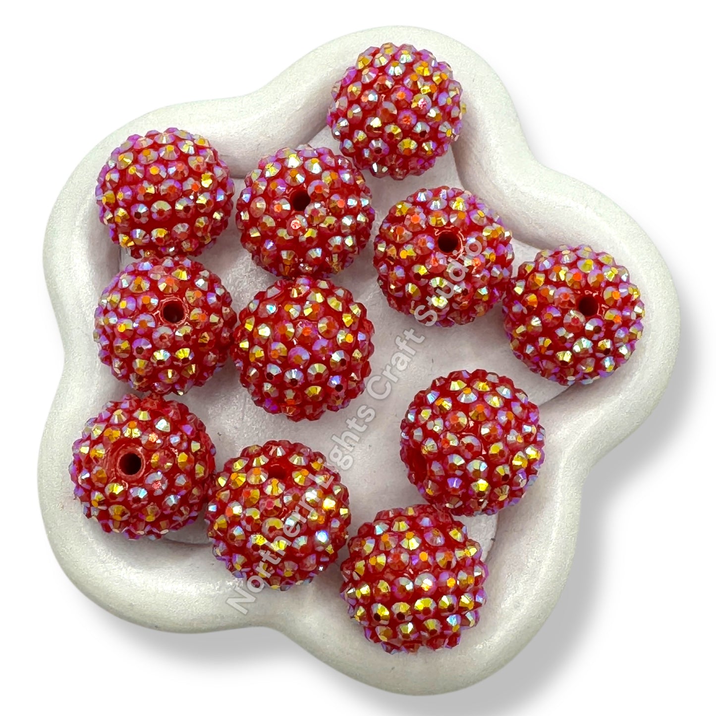 Red AB 20mm Acrylic Rhinestone Bubblegum Beads - 10pc.