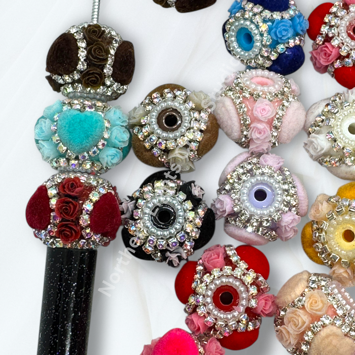 Fancy Velvet Heart and Flower Bead - 10pc.  mix