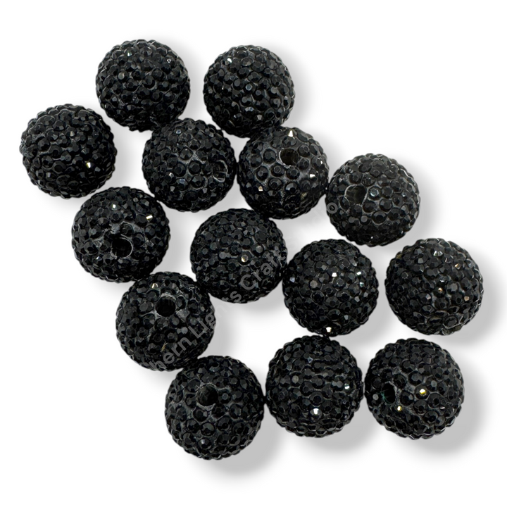 Black Rhinestone Clay Base 16mm Beads- 10pc.