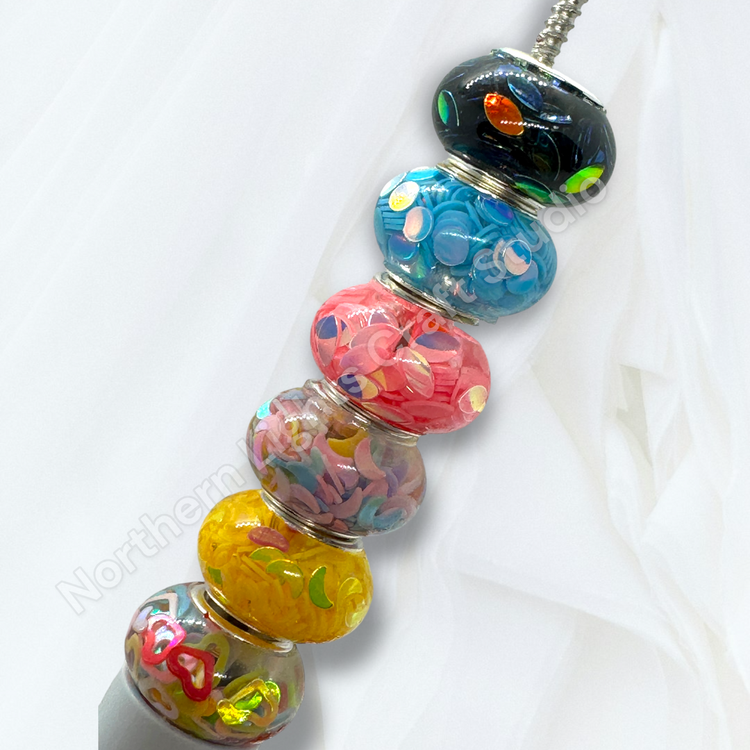 Irridescent Flake Faceted Wheel Acrylic Luminou Spacer 14mm Large Hole Beads - 25pc.