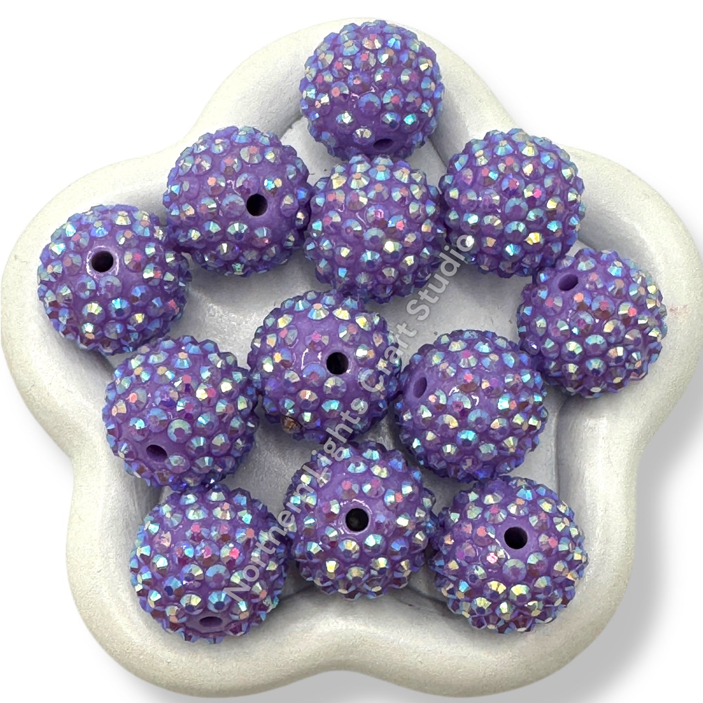 Purple AB 20mm Acrylic Rhinestone Bubblegum Beads - 10pc.