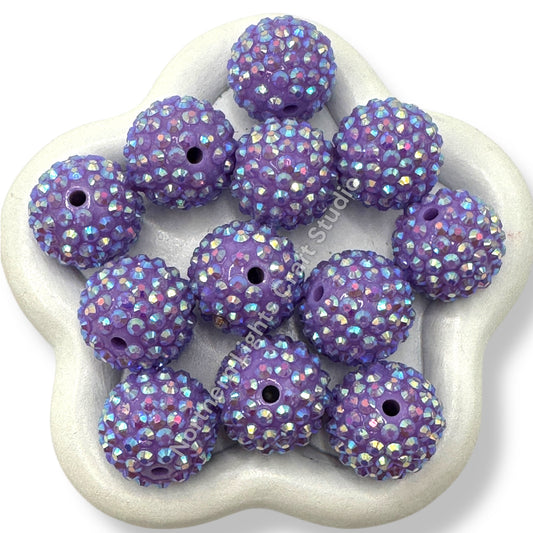 Purple AB 20mm Acrylic Rhinestone Bubblegum Beads - 10pc.