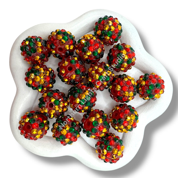 Warm Christmas 16mm or 20mm Acrylic Multicolor Rhinestone Bead - 10pc.