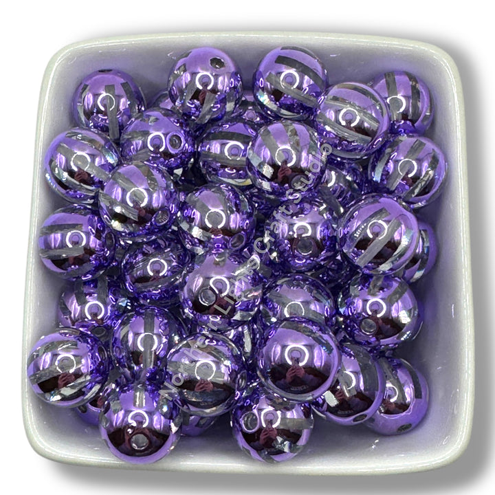 Shiny Striped 16mm Acrylic Beads - 20 pc.