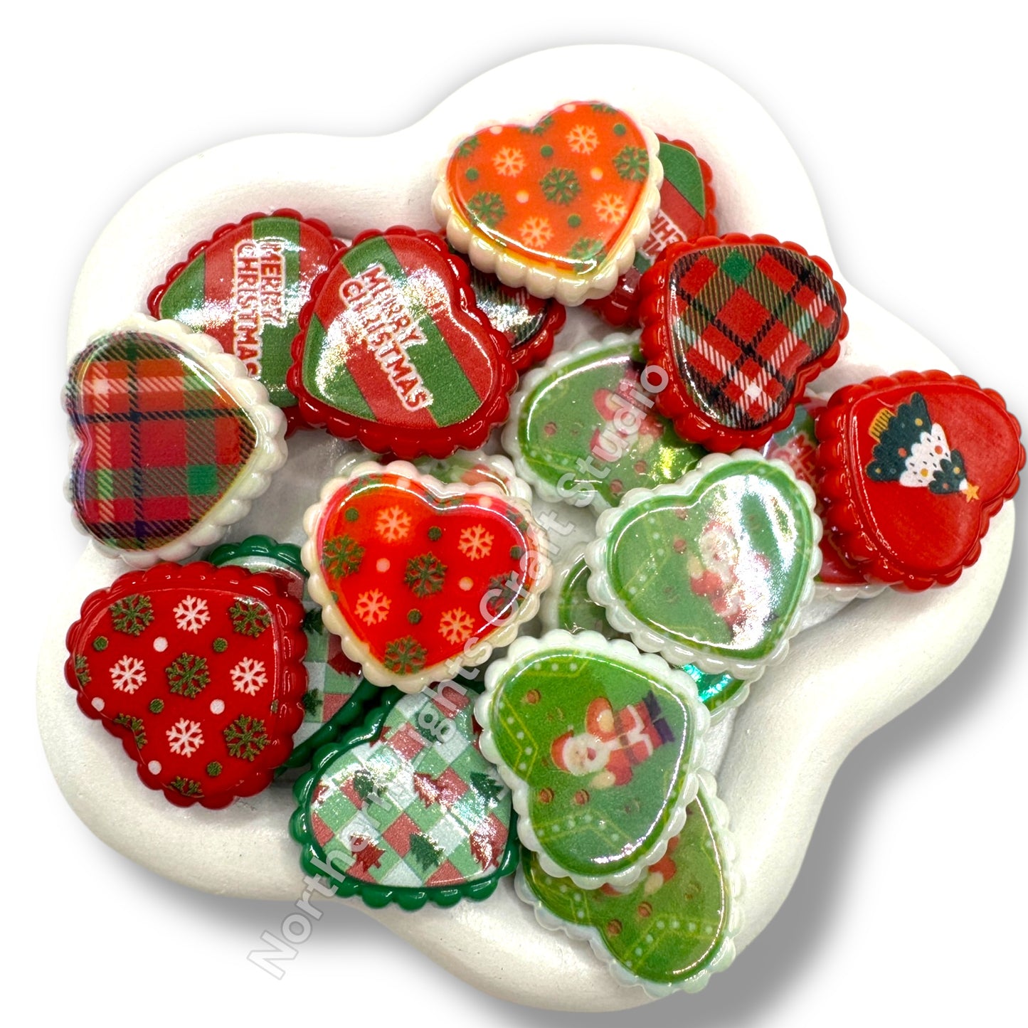 16mm Christmas Acrylic Printed Mix - 10 pc.