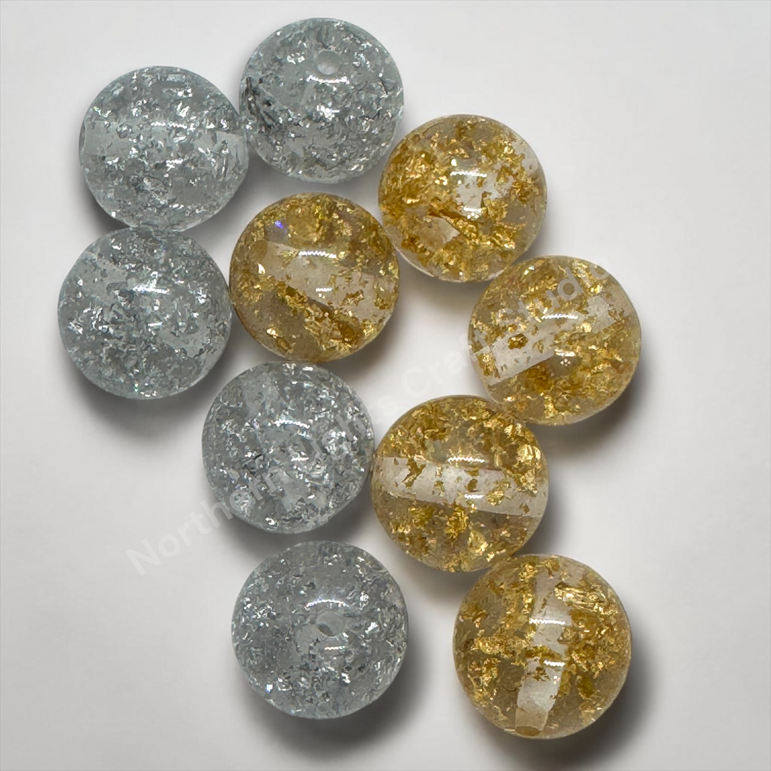 20mm Gold Silver Flake Luxury Resin Beads -10pc. Gold or Silver