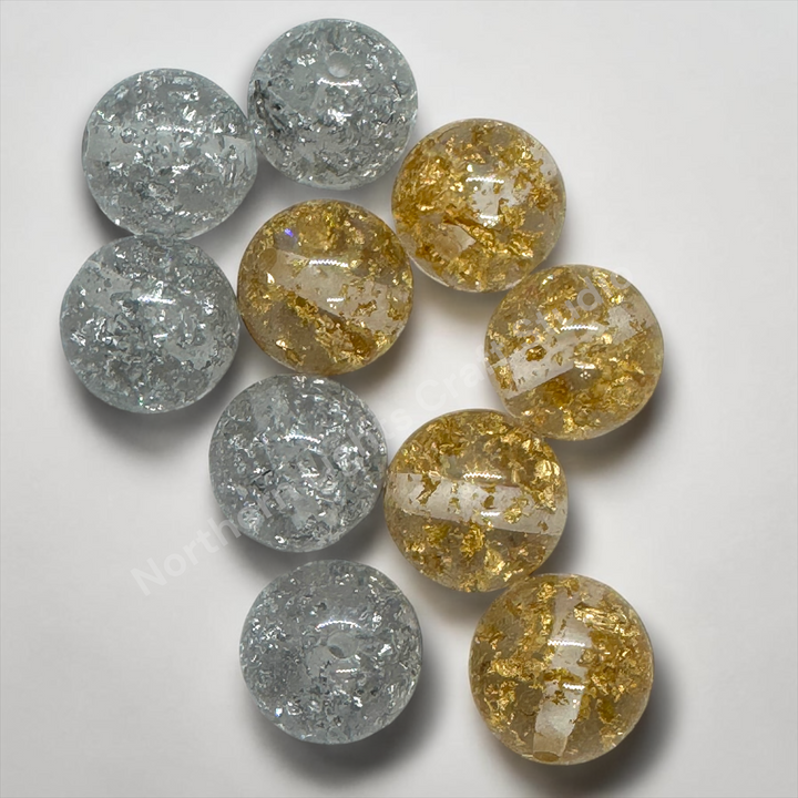 20mm Gold Silver Flake Luxury Resin Beads -10pc. Gold or Silver