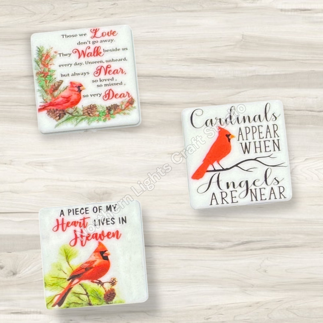 Printed Red Cardinal Focal Beads - 1pc.