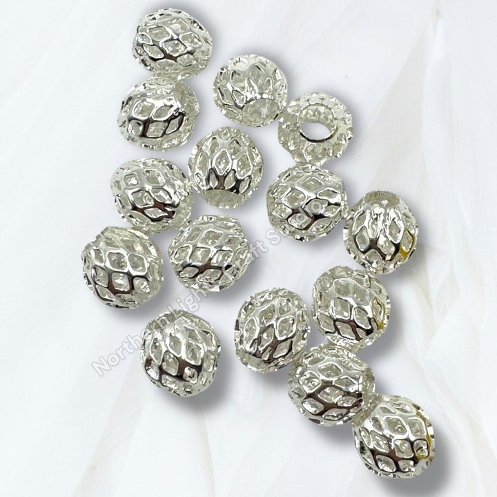 Lattice Design Metal Round 6mm Spacer Beads for Pens or Jewelry - 25pc.