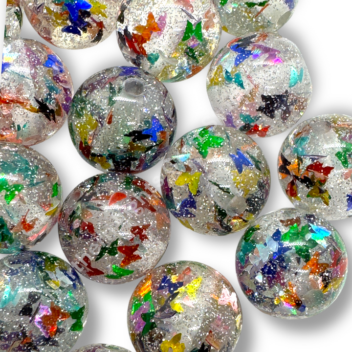 Glitter Foil Multicolor Butterfly Beads 16mm - 20pc.
