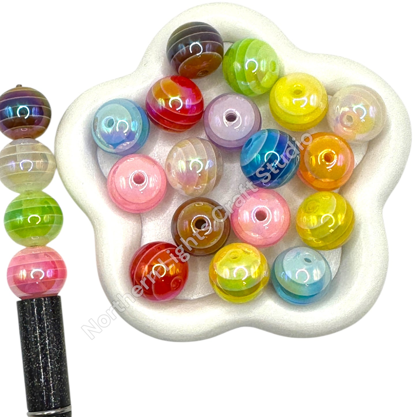 Acrylic UV Color Stripe 16mm Beads - 20pc.