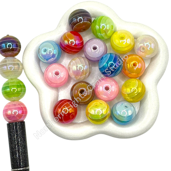 Acrylic UV Color Stripe 16mm Beads - 20pc.