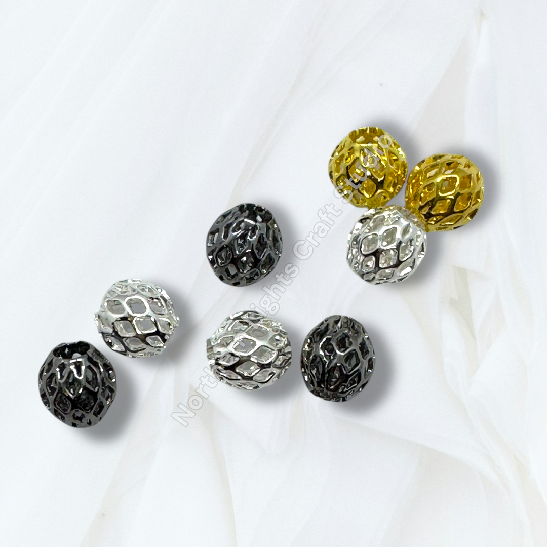 Lattice Design Metal Round 8mm Spacer Beads for Pens or Jewelry - 25pc.