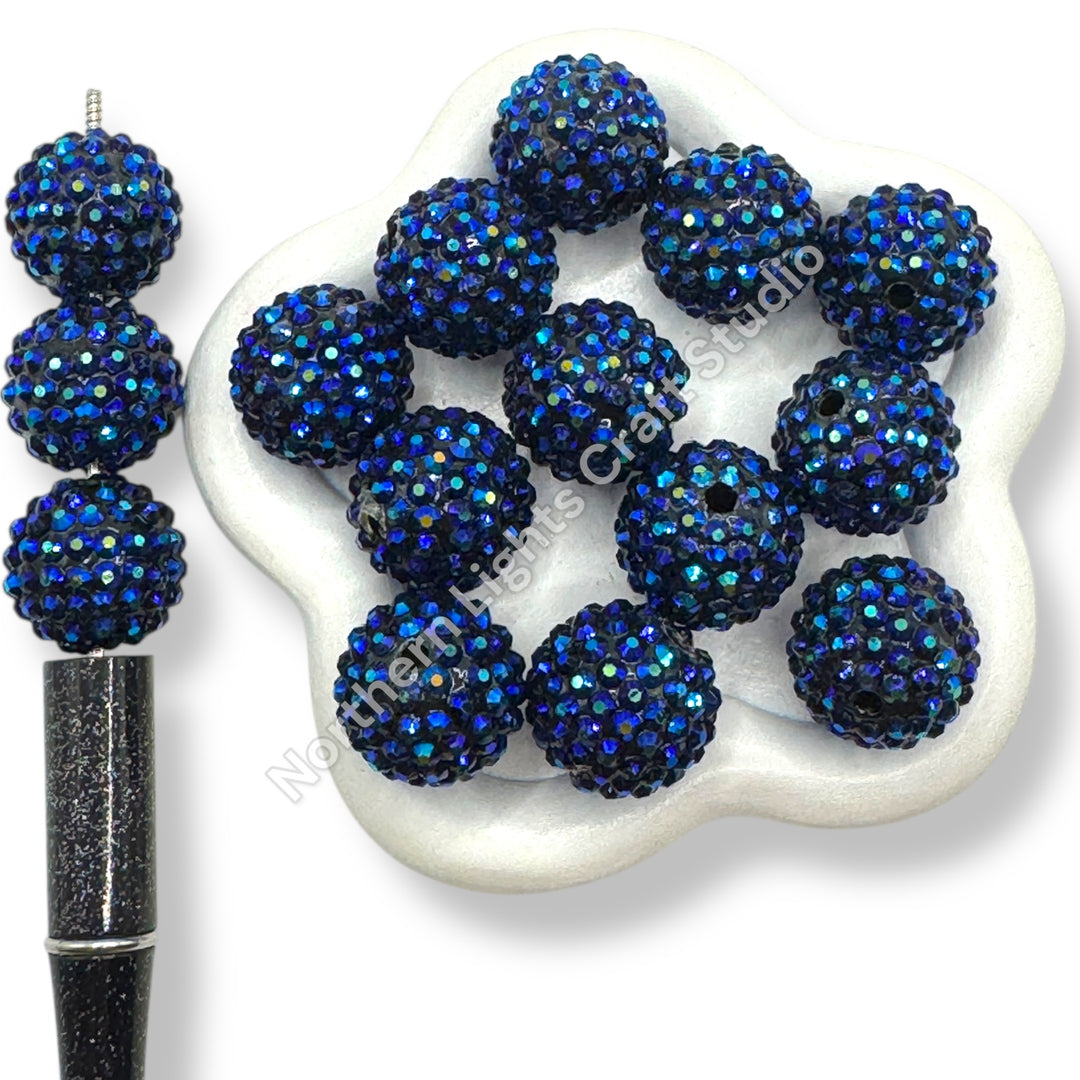 Dark Blue AB 20mm Acrylic Rhinestone Bubblegum Beads - 10pc.