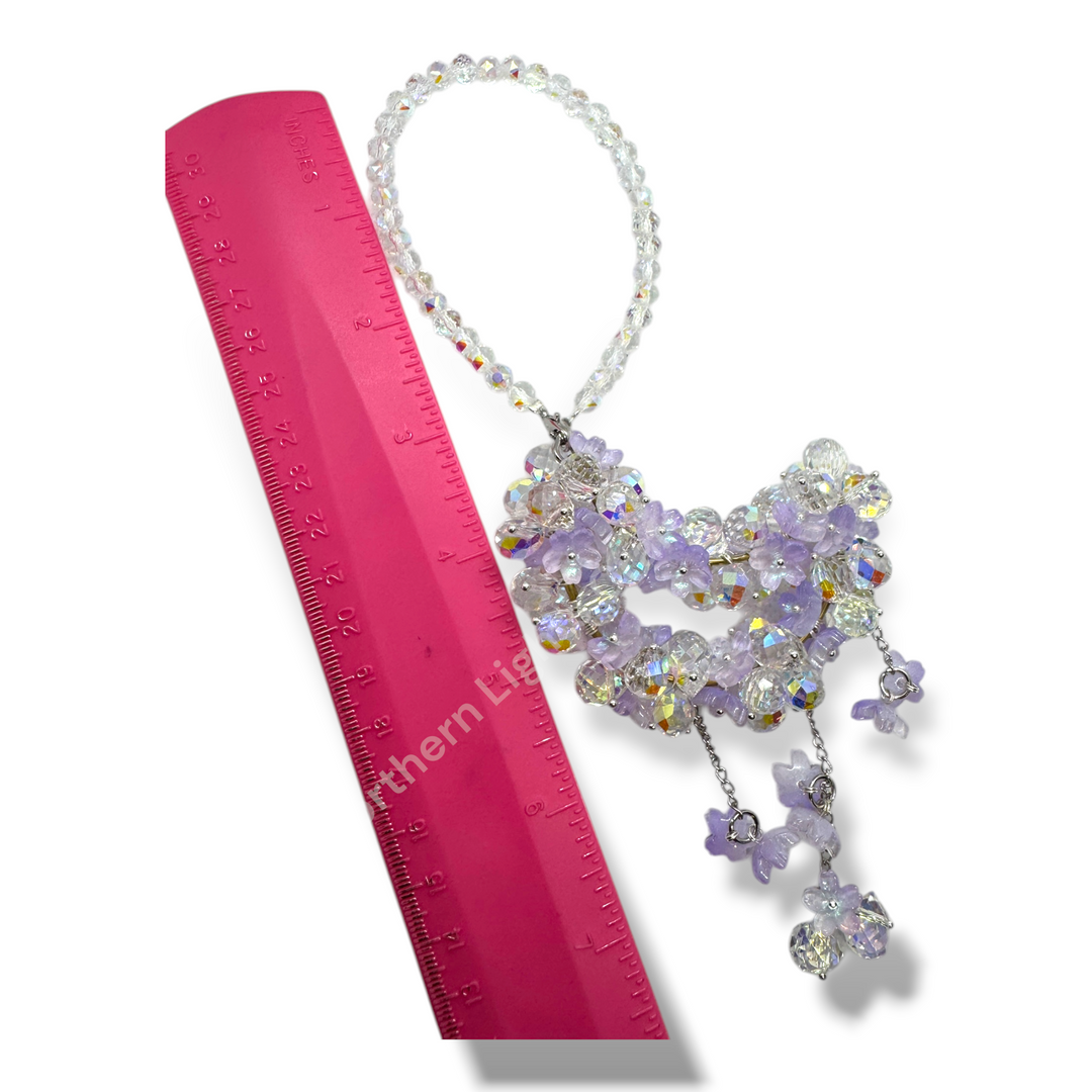 AB And Purple Flower Crystal Moon Suncatcher / Moon Car Charm