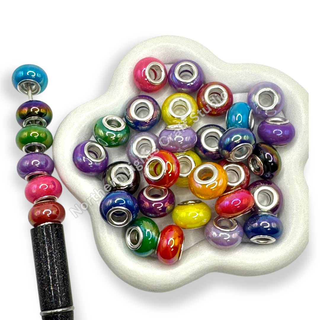 UV Shiny Spacer Wheel Beads / Large Hole Acrylic Spacer Bead Mix - 25pc.