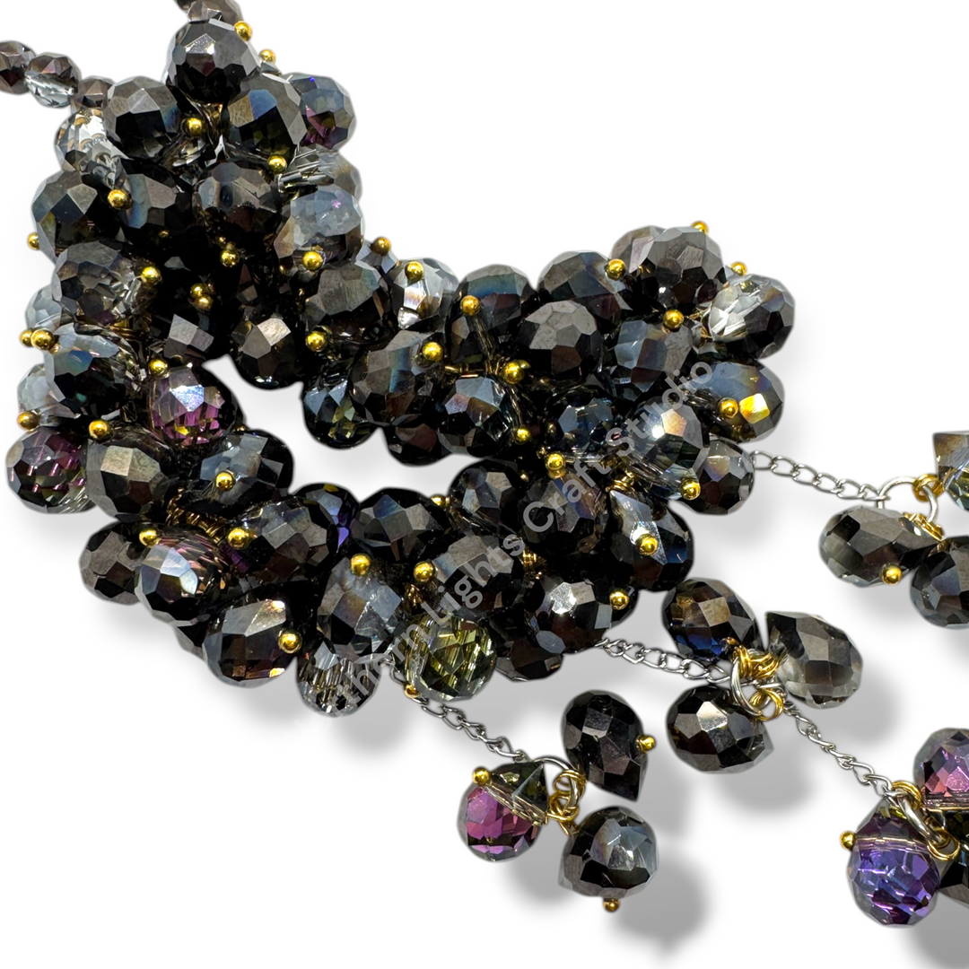 Black Rainbow With Gold Pins Crystal Moon Suncatcher / Moon Car Charm
