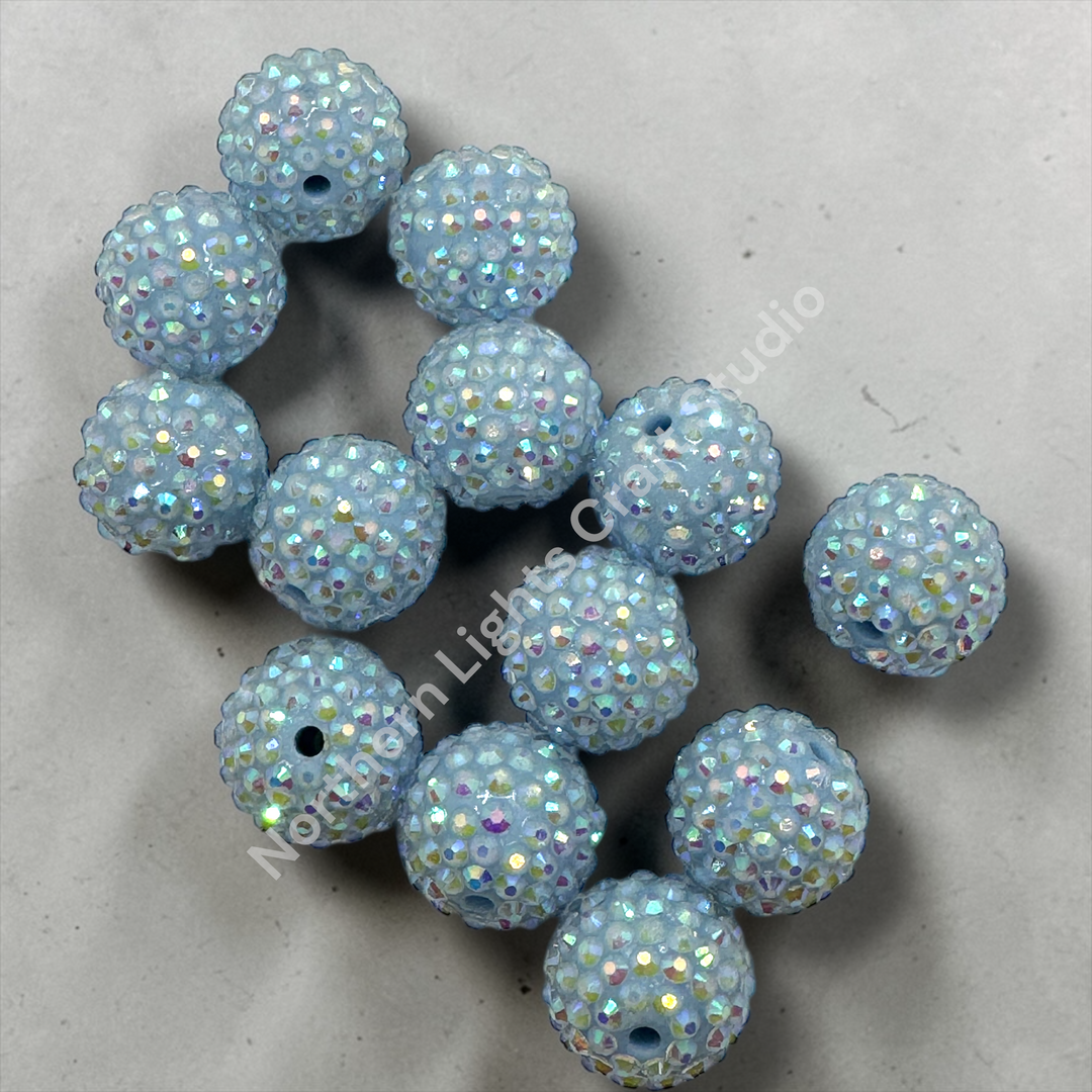 Baby Blue Ice 20mm Acrylic Rhinestone Bubblegum Beads - 10pc.