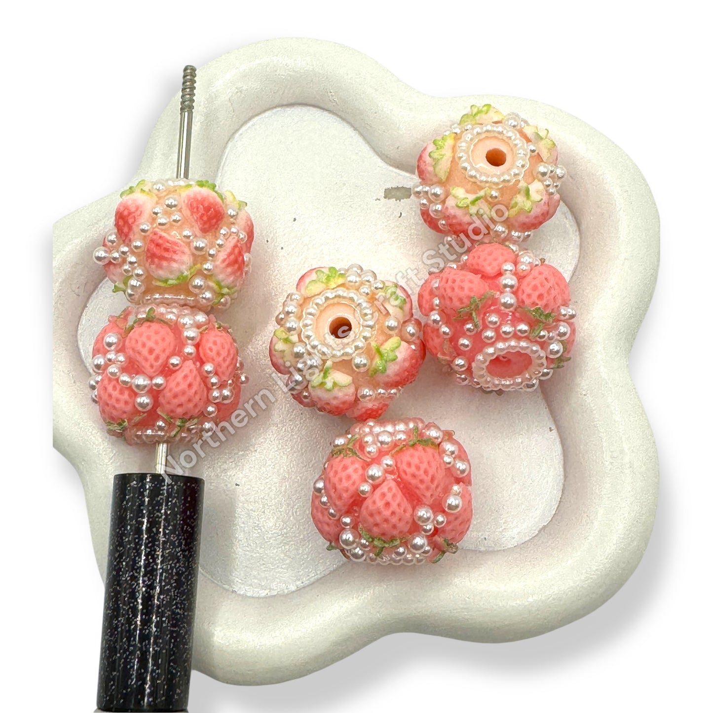 Acrylic Strawberry Sugar Beads 20mm - 3 pcs. - Read Description!