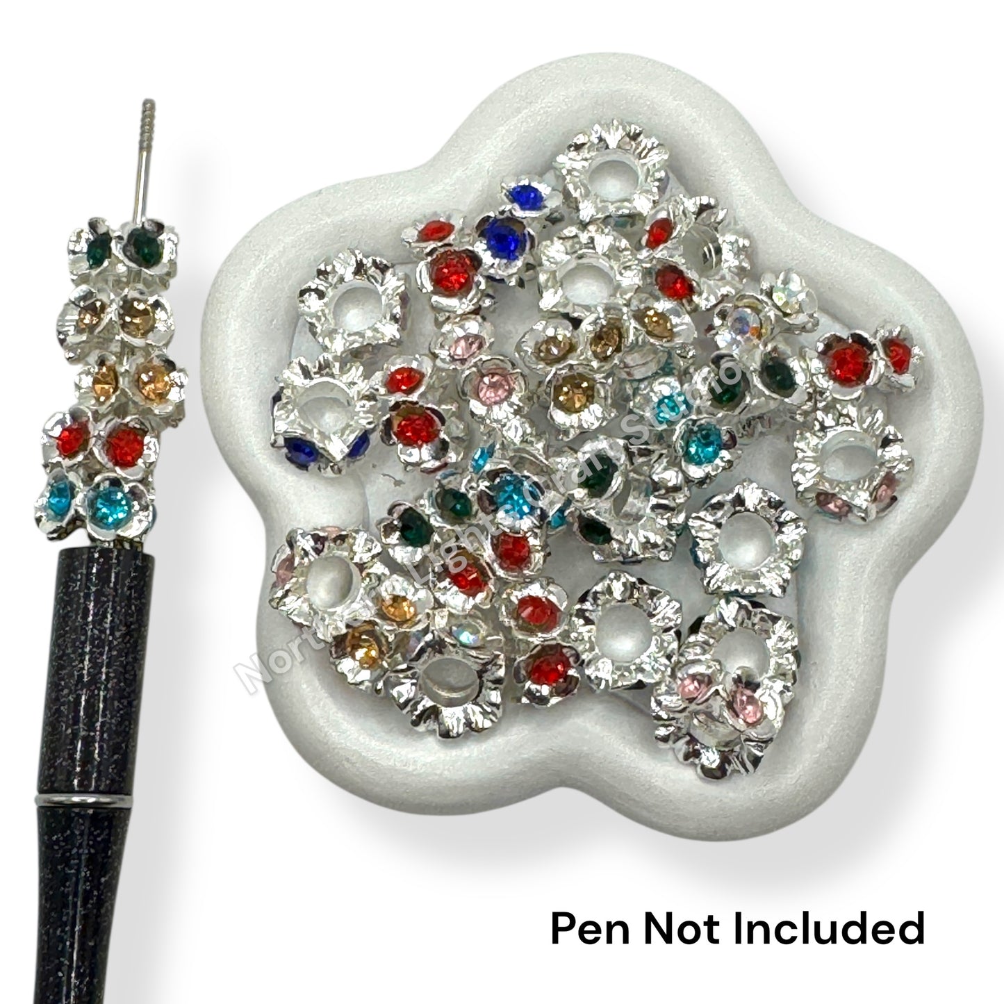 13mm Metal Flower with Crystal Spacers - 12pc