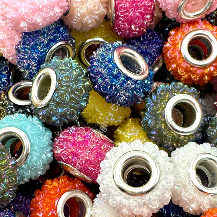 Carved Flower Wheel Beads / Large Hole Spacer Beads - 25pc.