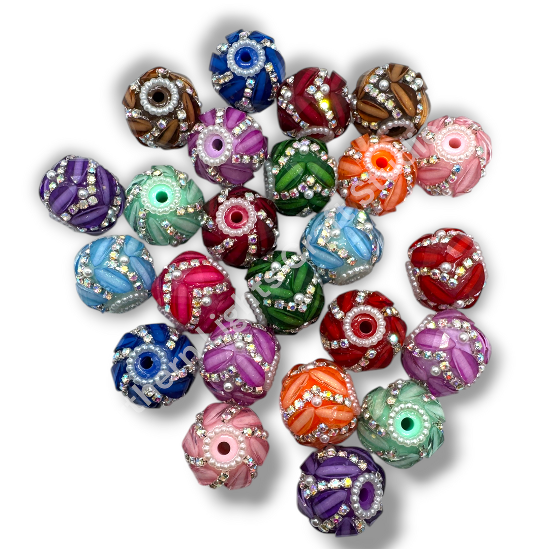 Fancy Rhinestone Diagonal 20mm Beads -10pc. Mix