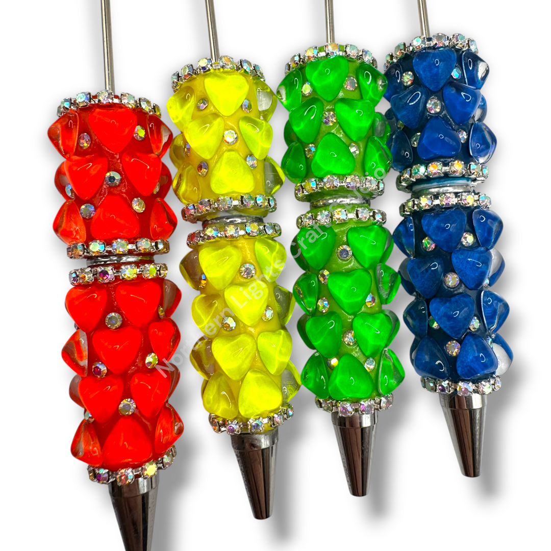 Beadable Jelly Neon Glass Heart Fancy Bling Rhinestone Pen