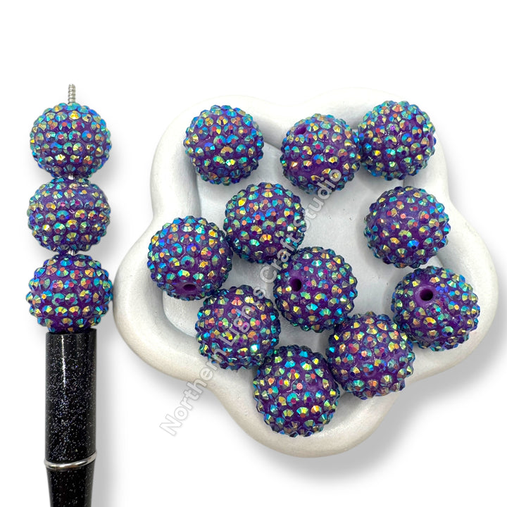 Dark Purple AB Acrylic 20mm Rhinestone Bubblegum Beads - 10pc.
