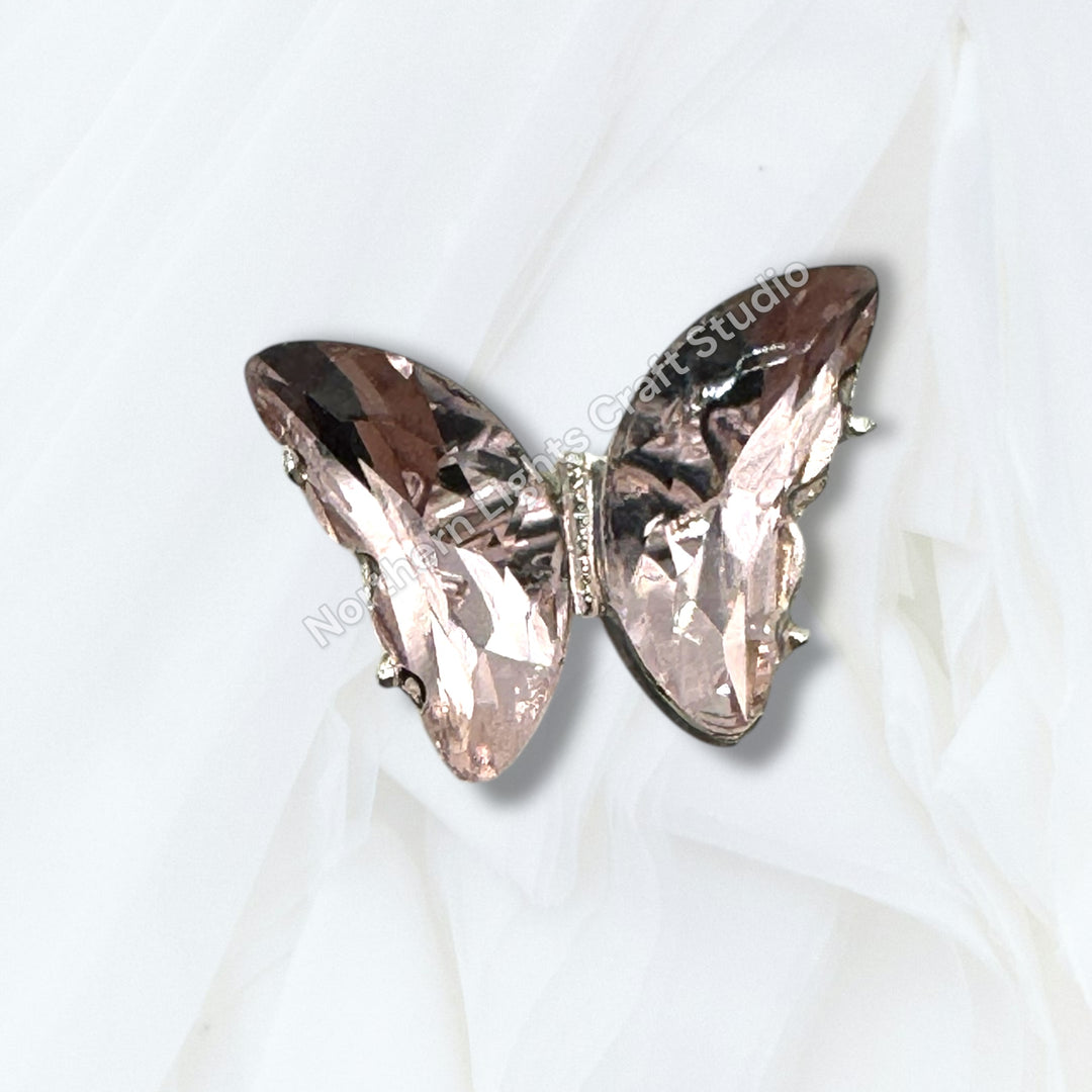 Metal Alloy Silver Crystal Butterfly Bead -2pc.