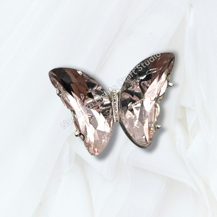 Metal Alloy Silver Crystal Butterfly Bead -2pc.