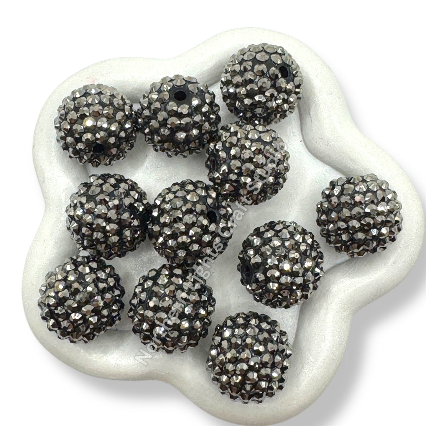 Gunmetal Acrylic Rhinestone Bubblegum Beads - 10pc.