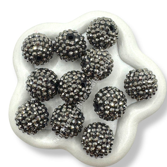 Gunmetal Acrylic Rhinestone Bubblegum Beads - 10pc.